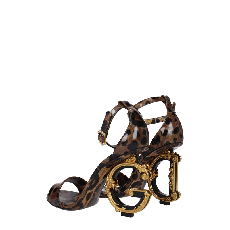 Dolce & Gabbana Brown Leather Sandals with Rhinestone Detail