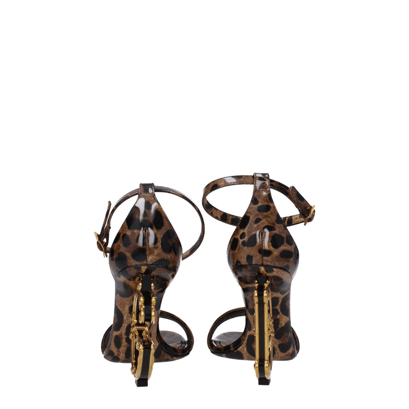 Dolce & Gabbana Brown Leather Sandals with Rhinestone Detail