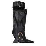The Attico Black Leather Wedge Boots - Elegant and Comfortable
