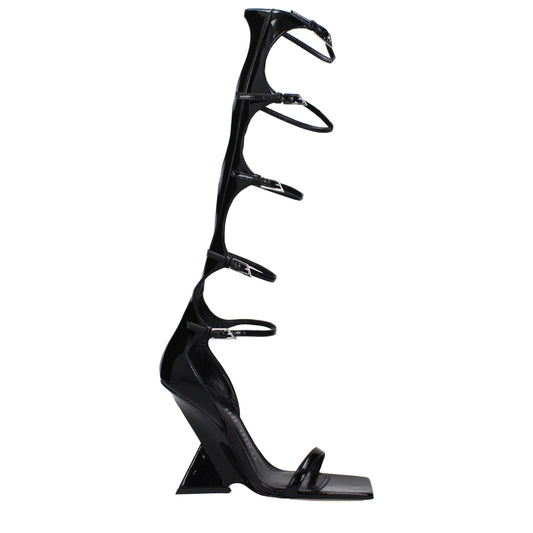 De Attico Zwarte Lederen Stiletto Hakken Sandalen