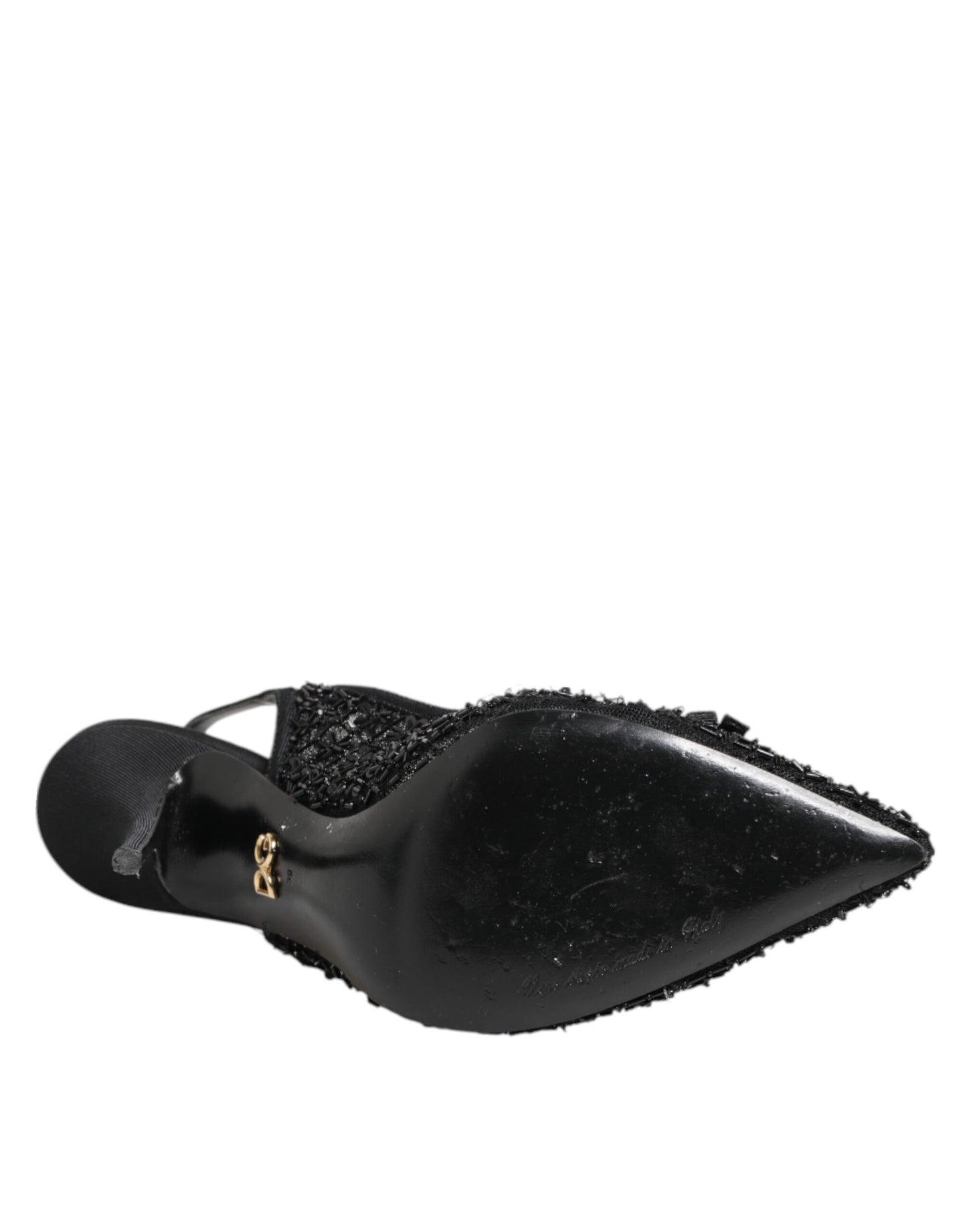 Dolce & Gabbana Black Tulle Ricamo Heels Slingbacks Shoes