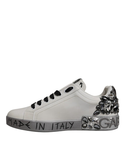 Dolce & Gabbana White Crystal Logo Portofino Sneakers Shoes