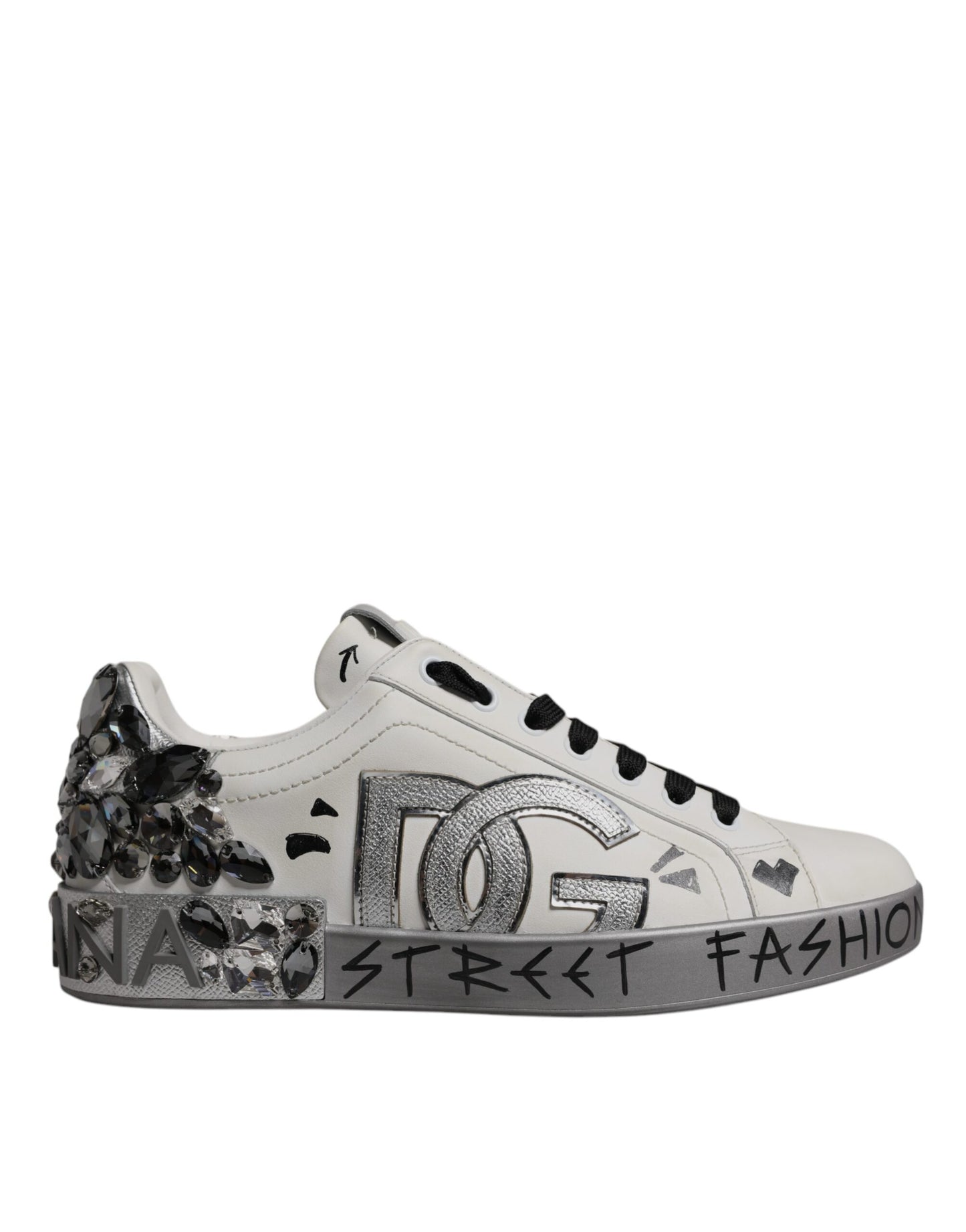 Dolce & Gabbana White Crystal Logo Portofino Sneakers Shoes