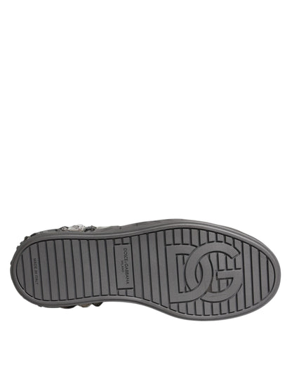 Dolce & Gabbana White Crystal Logo Portofino Sneakers Shoes