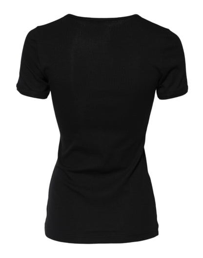 Dolce & Gabbana Black Cotton Henley Short Sleeves Top T-shirt