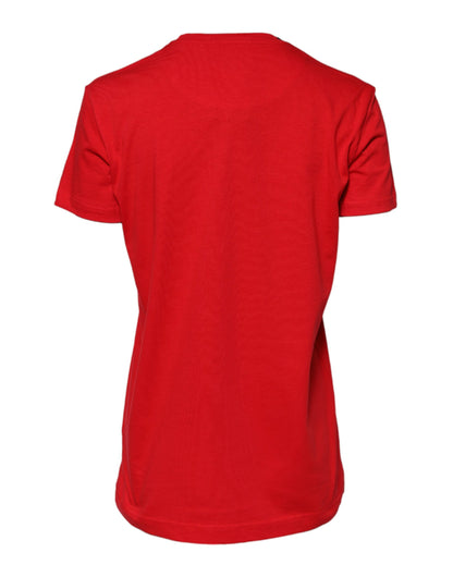 Dolce & Gabbana rood katoenen T-shirt met ronde hals en korte mouwen