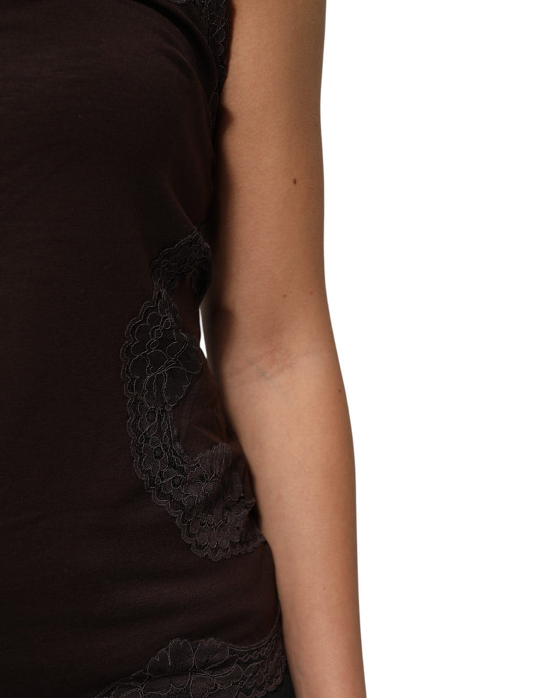 Dolce & Gabbana Dark Brown Lace Trim Wool Sleeveless Tank Top