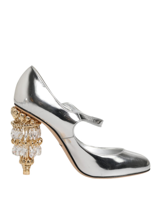 Dolce & Gabbana Mary Jane pumps met zilveren, sculpturale hak.