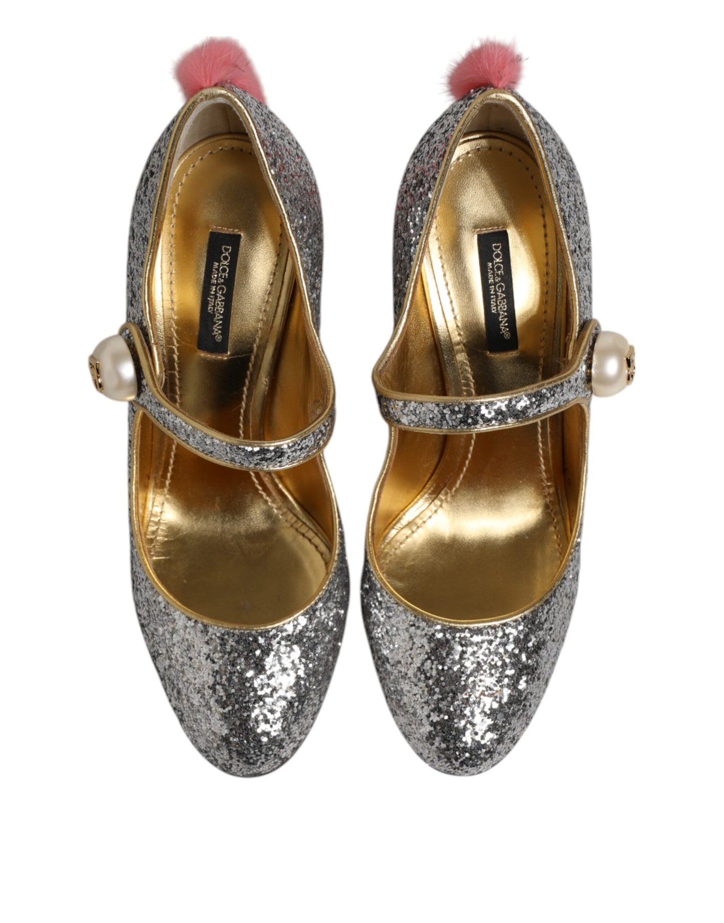 Dolce & Gabbana Silver Glitter Mink Fur VALLY Pumps Shoes