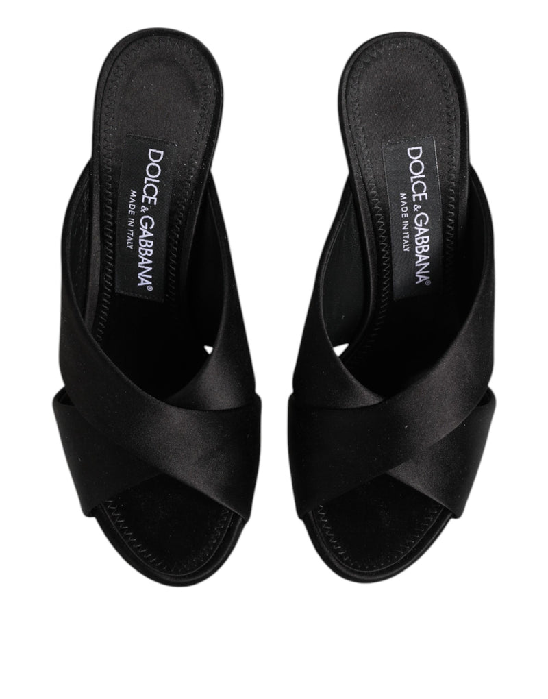 Dolce & Gabbana Black Logo KEIRA Satin Slides Sandals