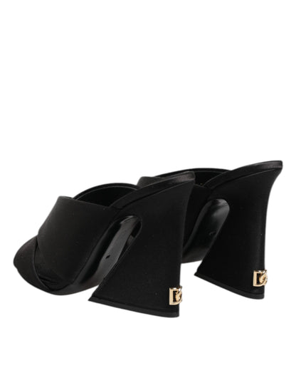 Dolce & Gabbana Black Logo KEIRA Satin Slides Sandals Shoes