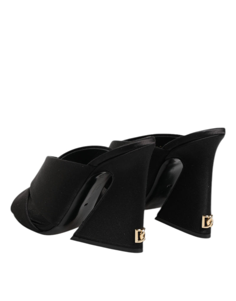 Dolce & Gabbana Black Logo KEIRA Satin Slides Sandals