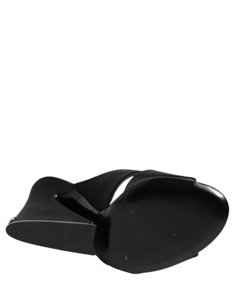 Dolce & Gabbana Black Logo KEIRA Satin Slides Sandals
