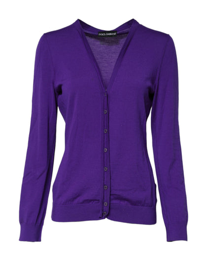 Dolce & Gabbana Purple Wool Knit V-neck Cardigan Sweater