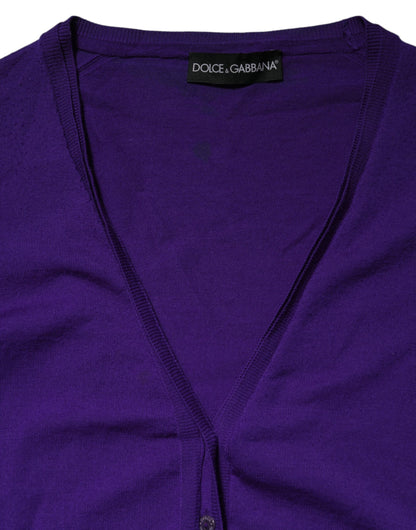 Dolce & Gabbana Purple Wool Knit V-neck Cardigan Sweater