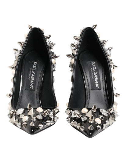 Dolce & Gabbana Black Crystals Studs Stiletto Pumps Shoes