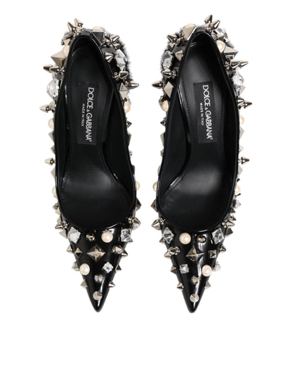 Dolce & Gabbana Black Crystals Studs Stiletto Pumps Shoes