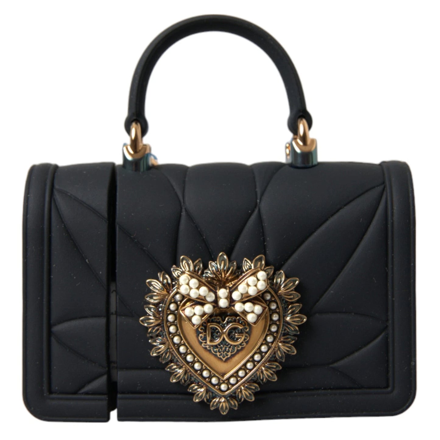 Dolce & Gabbana Hoesje Zwarte Siliconen Devotion Hart Cover Handtas Airpod