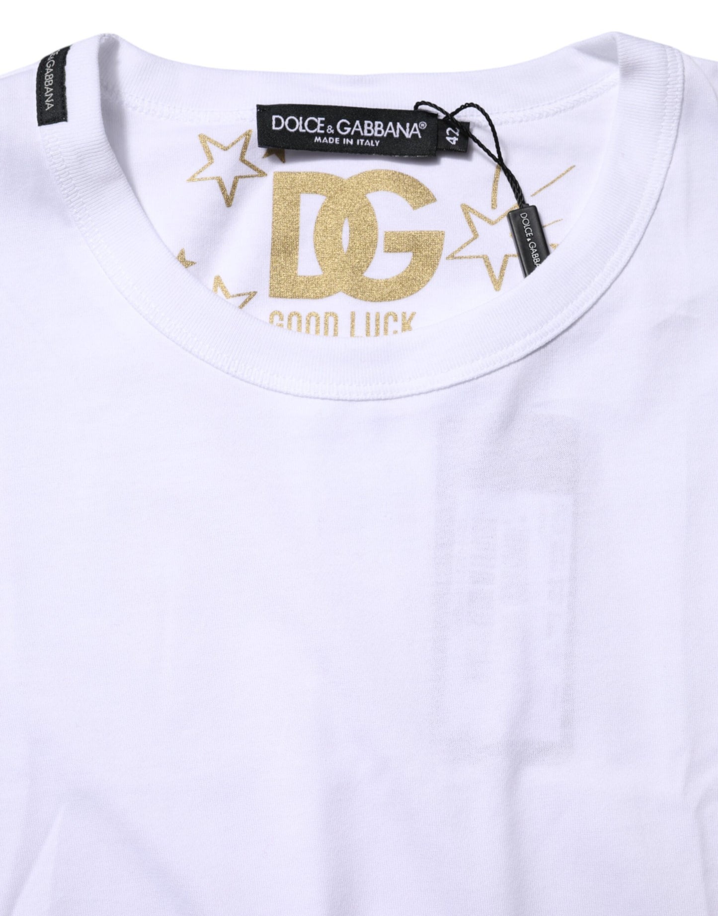 T-shirt à col rond en coton blanc Goodluck 2022 de Dolce & Gabbana