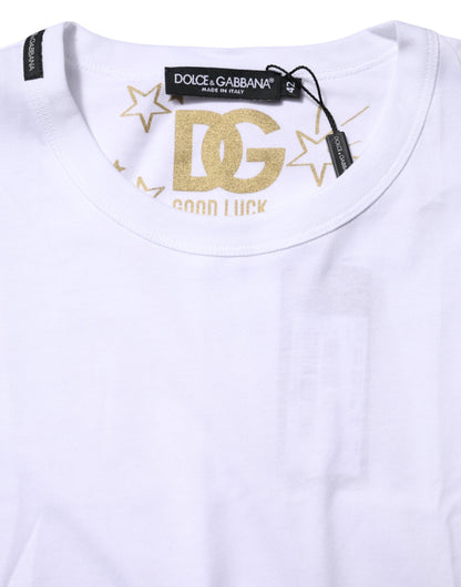 T-shirt à col rond en coton blanc Goodluck 2022 de Dolce & Gabbana