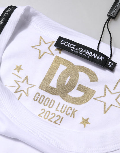 T-shirt à col rond en coton blanc Goodluck 2022 de Dolce & Gabbana