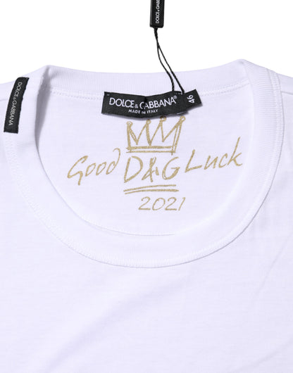 T-shirt à col rond en coton blanc Goodluck 2022 de Dolce & Gabbana