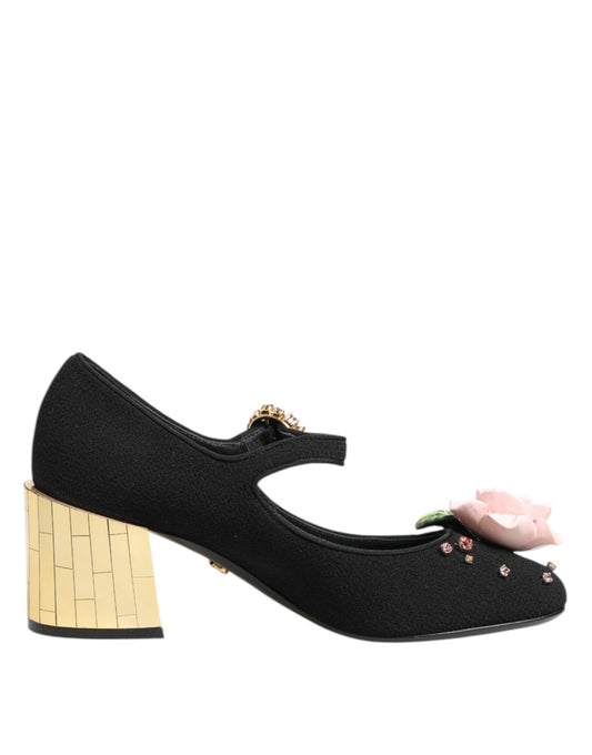 Escarpins Mary Jane noires ornées de cristaux et de fleurs de Dolce & Gabbana