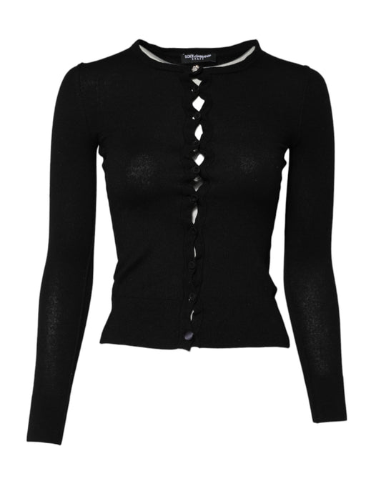 Pull cardigan à col rond noir STAFF de Dolce & Gabbana