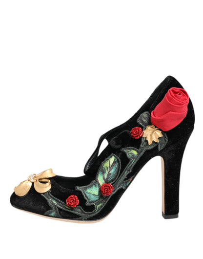 Escarpins Mary Jane à broche en cristal et roses noires de Dolce & Gabbana