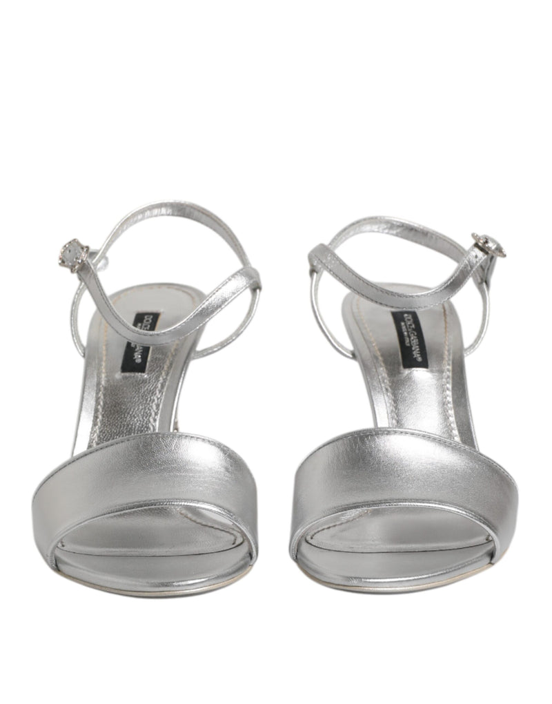 Dolce & Gabbana KEIRA Silver Heels Ankle Strap Sandals