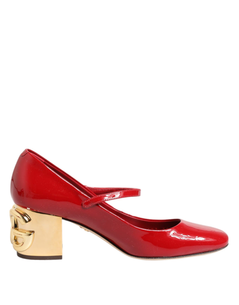Dolce & Gabbana Red Leather DG Logo Heels Sandals