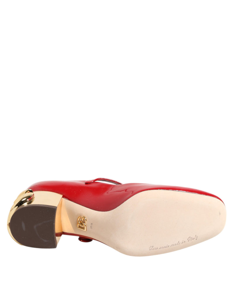 Dolce & Gabbana Red Leather DG Logo Heels Sandals