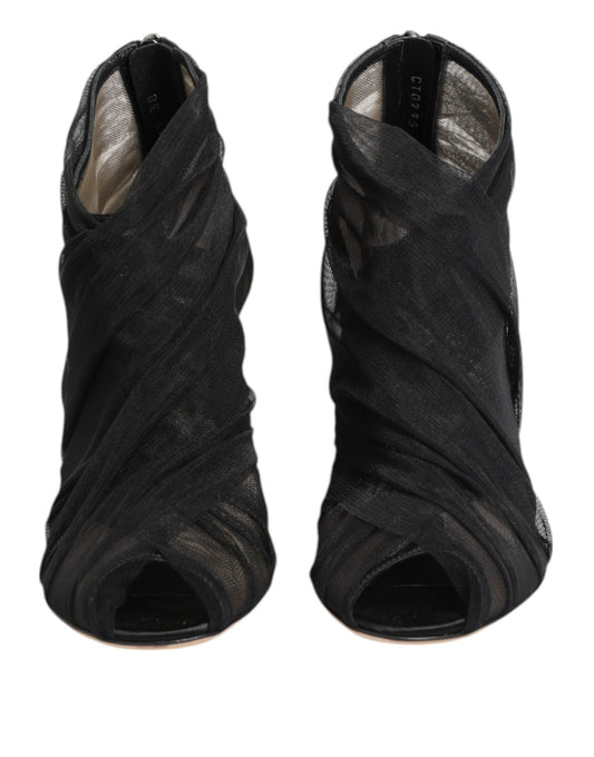 Dolce & Gabbana Black Mesh Stiletto Heels Ankle Boots