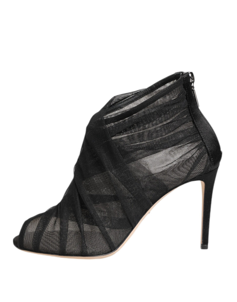 Dolce & Gabbana Black Mesh Stiletto Heels Ankle Boots