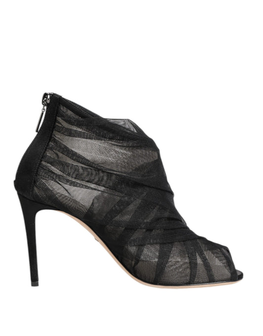 Dolce & Gabbana zwarte mesh enkellaarsjes met stilettohak.