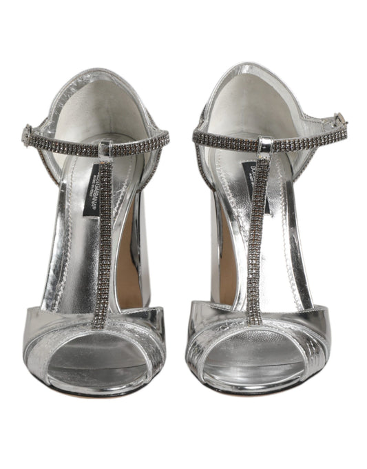 Dolce & Gabbana Sandales T-strap en Cuir Argenté