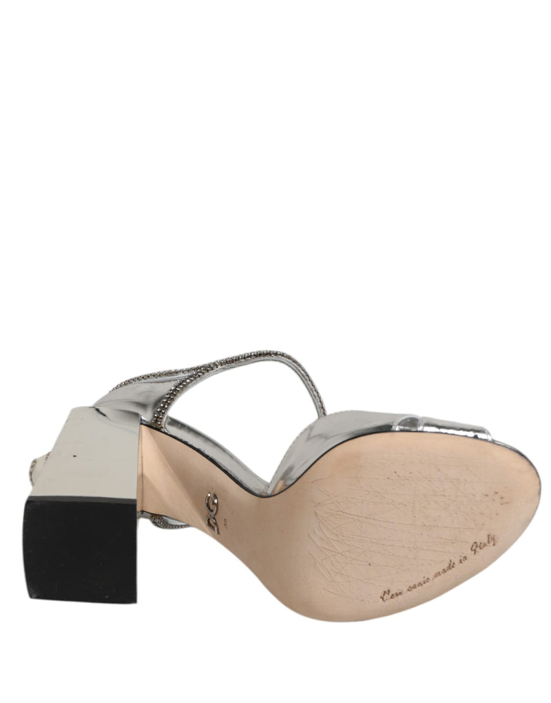 Dolce & Gabbana Silver Leather T-strap Heels Sandals