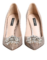 Dolce & Gabbana Beige Leather Crystal Embellished Pumps