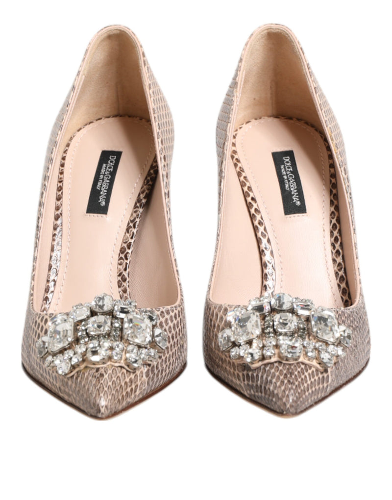 Dolce & Gabbana Beige Leather Crystal Embellished Pumps