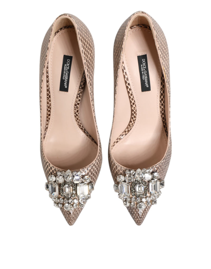 Dolce & Gabbana Beige Leather Crystal Embellished Pumps