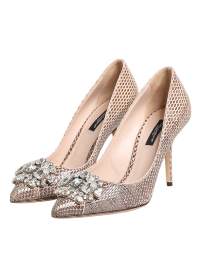 Dolce & Gabbana beige leren pumps met kristallen versieringen