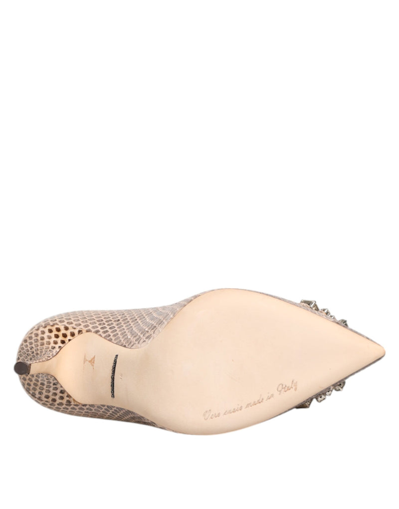 Dolce & Gabbana Beige Leather Crystal Embellished Pumps