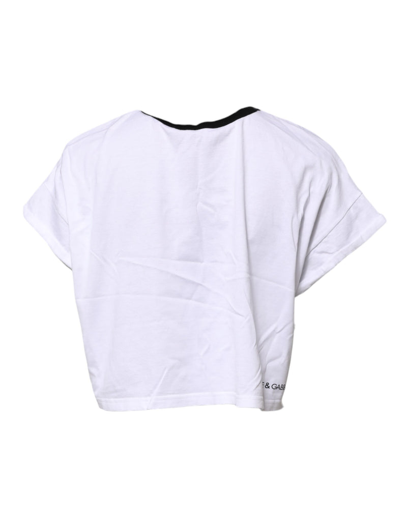 Dolce & Gabbana T-shirt Cropped Blanc en Coton à Col Rond