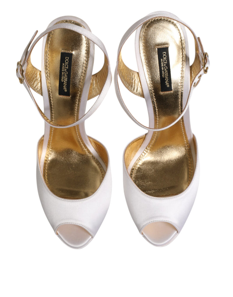 Dolce & Gabbana White Satin Platform Heels Sandals