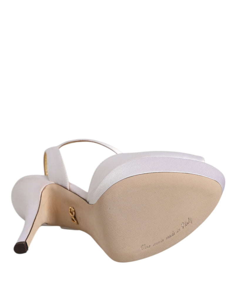 Dolce & Gabbana White Satin Platform Heels Sandals