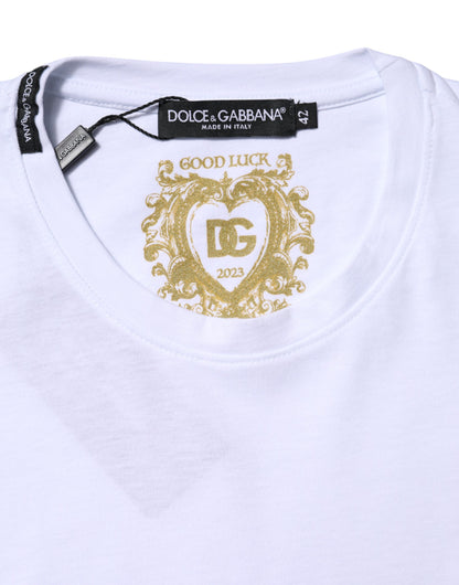 T-shirt à col rond en coton blanc Dolce & Gabbana Goodluck 2023