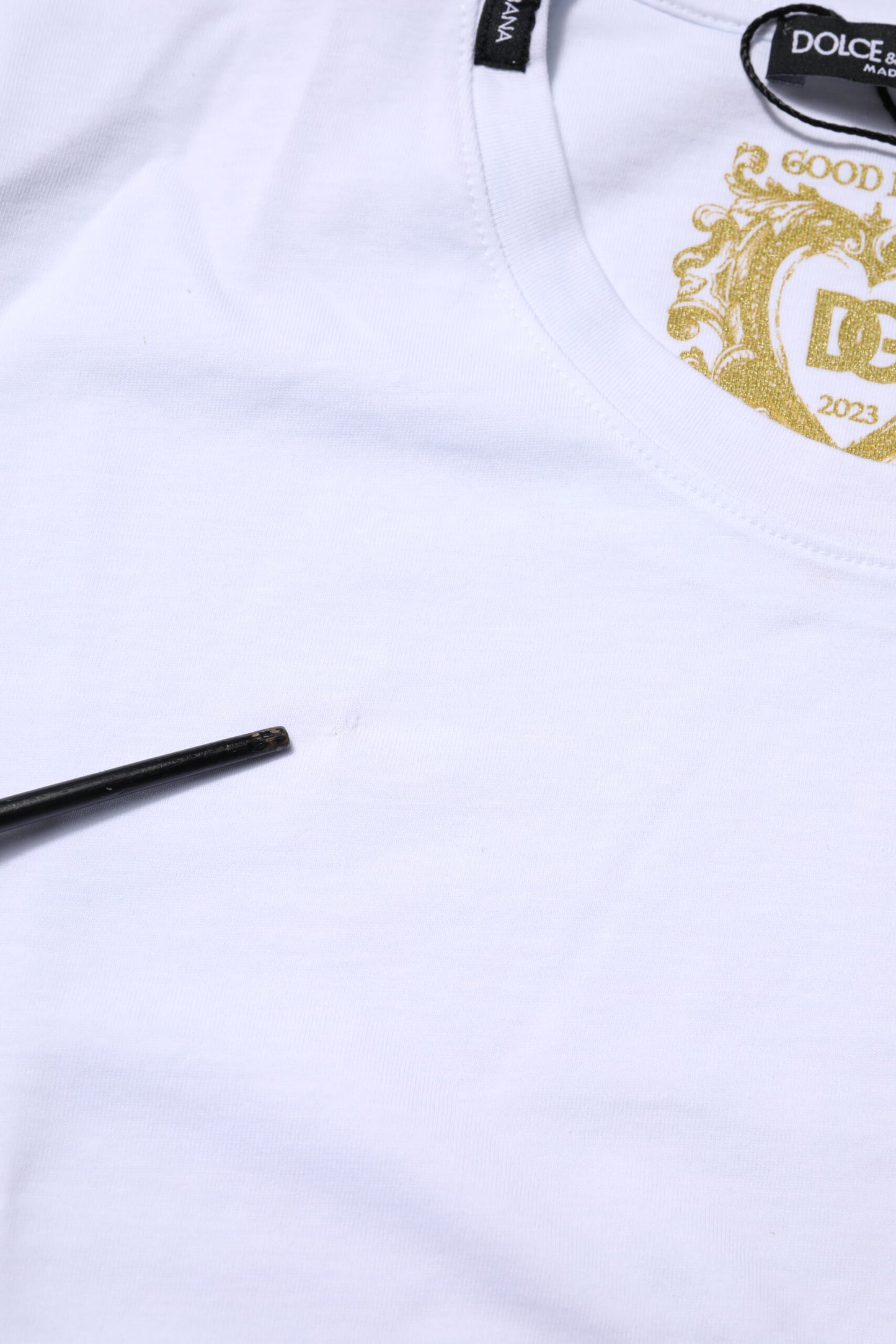 Dolce & Gabbana wit katoenen T-shirt met ronde hals en de tekst 'Goodluck 2023'