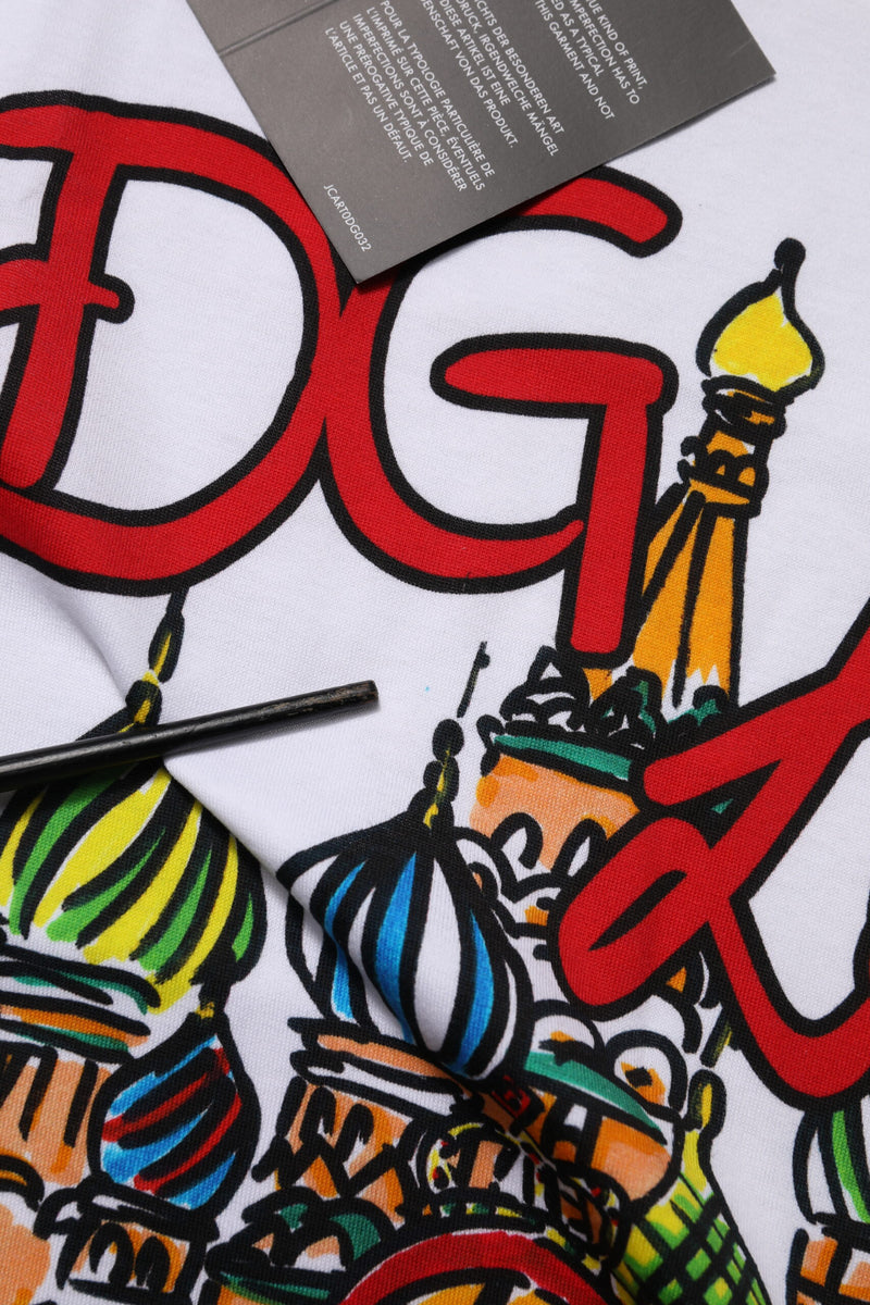 Dolce & Gabbana White DG Loves Moscow Cotton Crew Neck T-shirt