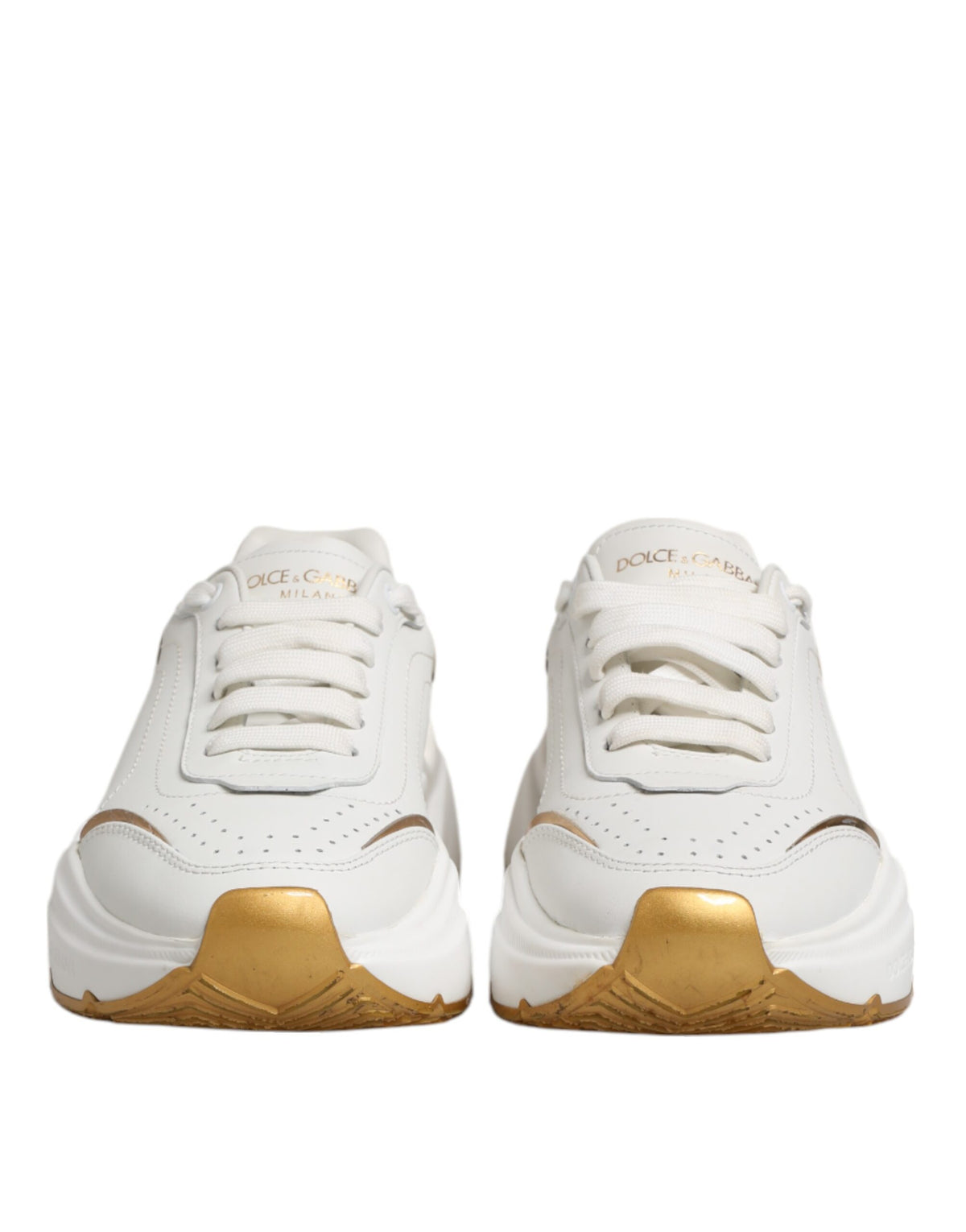 Dolce & Gabbana DAYMASTER Sneakers en Cuir Blanc et Or