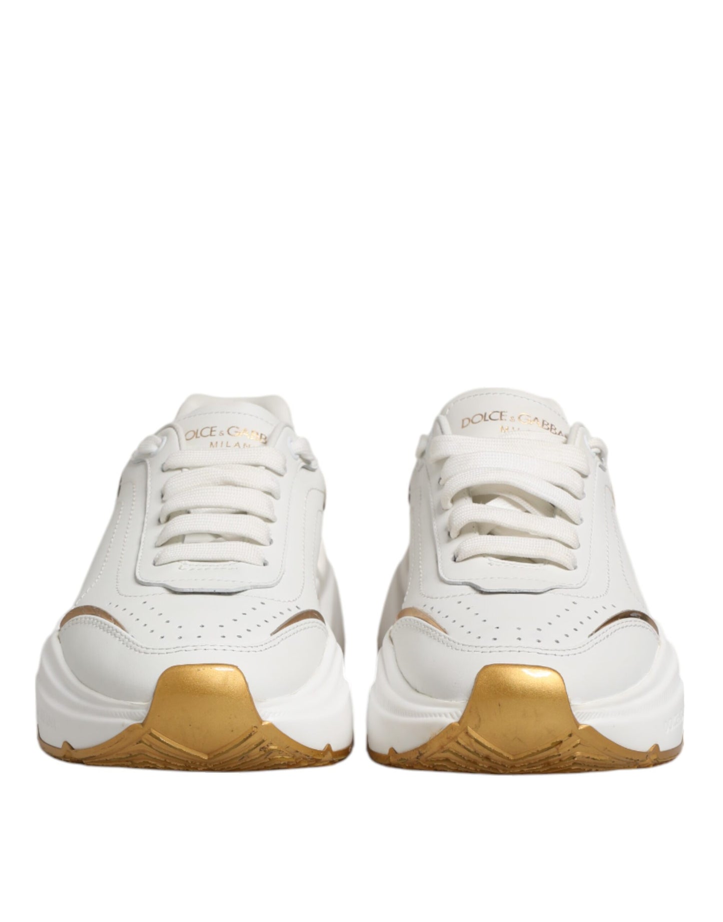 Dolce & Gabbana DAYMASTER leren sneakers in wit goud
